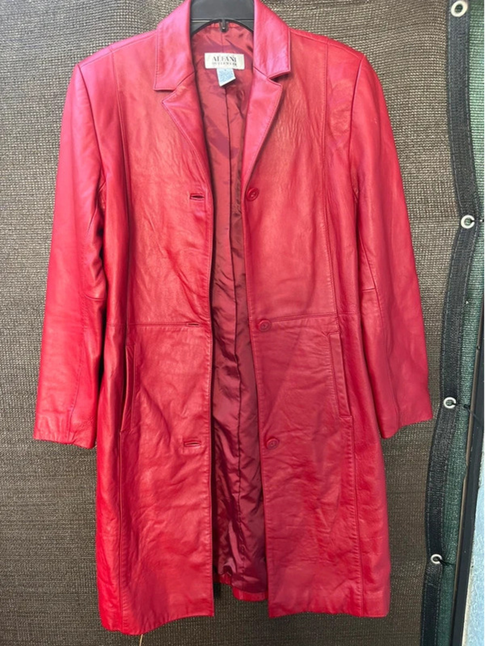 Alfani genuine leather red jacket Coat long with buttons Small